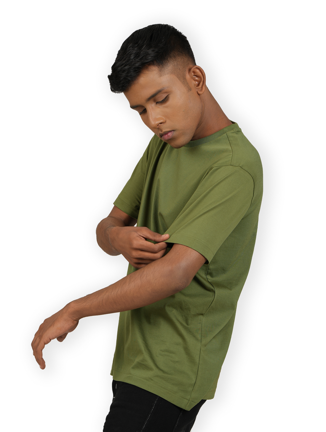 Moss Olive Crew Neck 100% Supima T-Shirt with Invisible Stitching