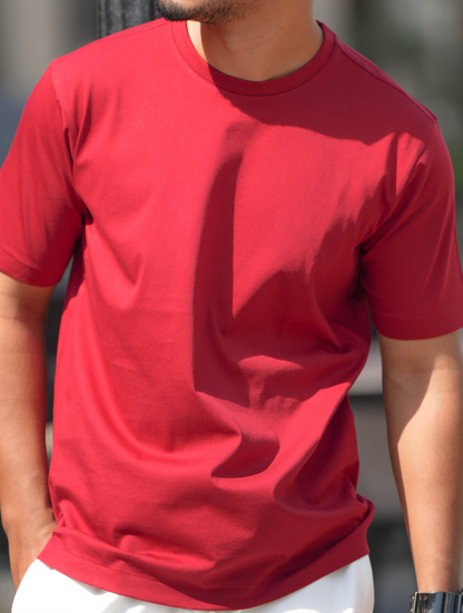 Maroon Crew Neck 100% Supima T-Shirt with Invisible Stitching